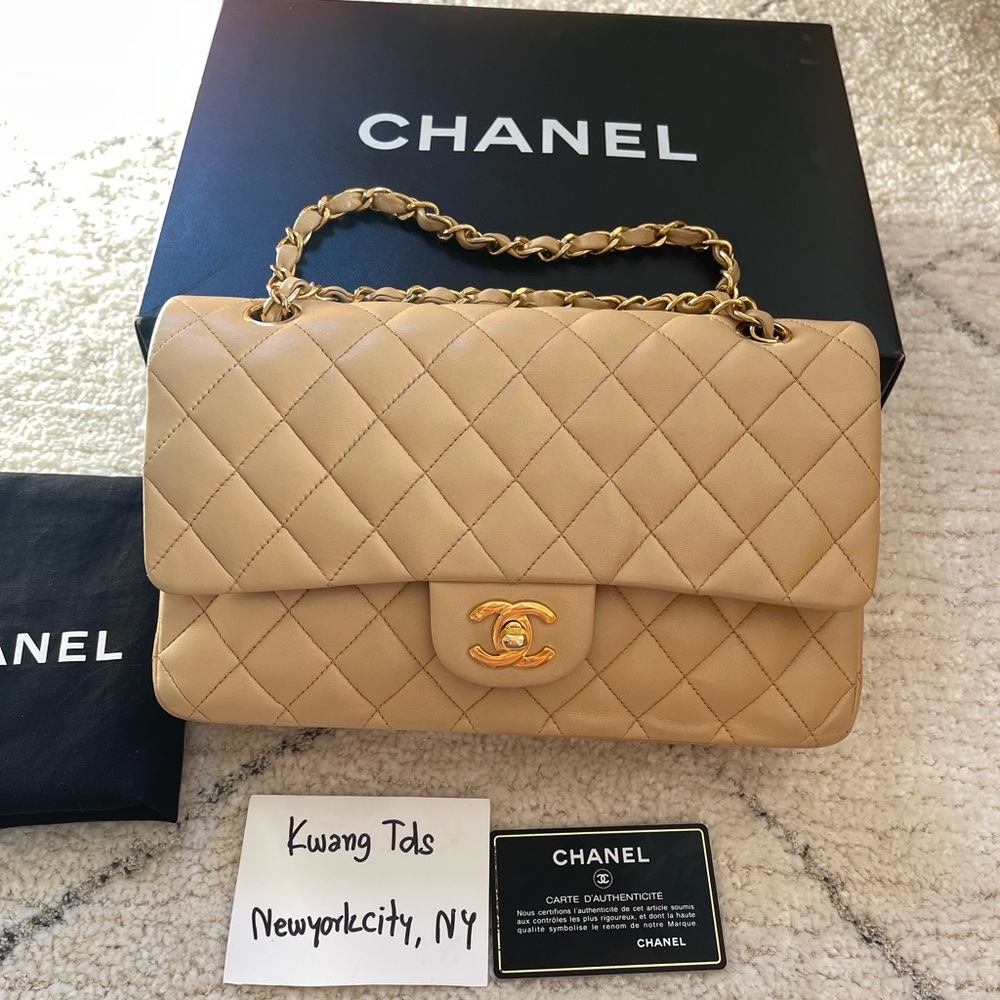 Chanel Medium Double Flap Bag in Beige color GHW